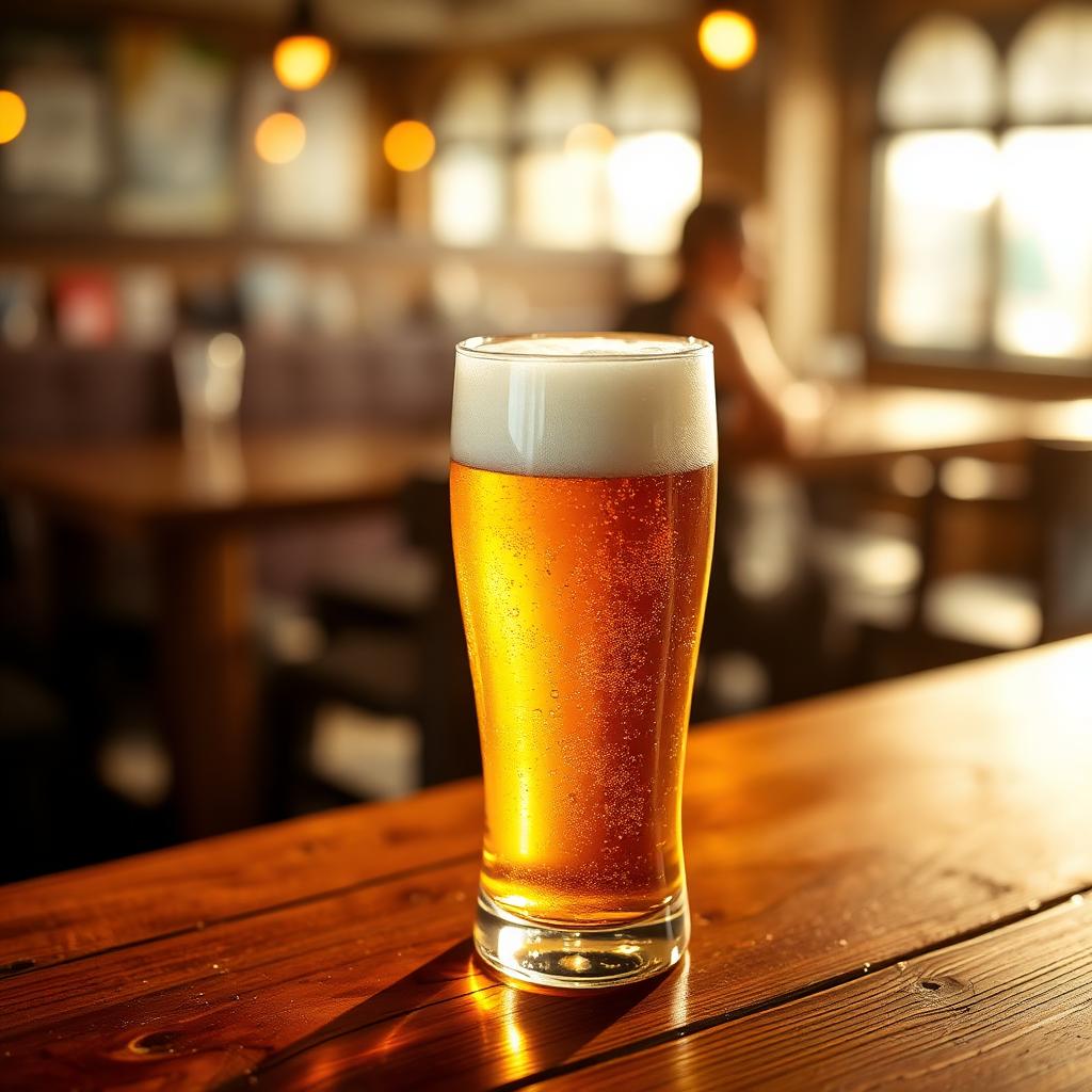 Čerstvě natočené pivo na dřevěném stole